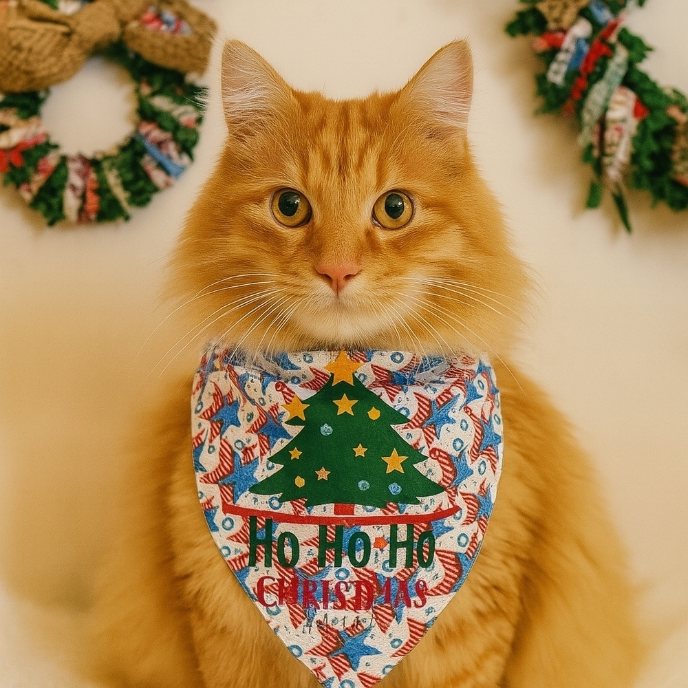 Upcycled Dog Bandana Christmas Trees heat transfer Ho Ho Ho Merry Christmas (M)